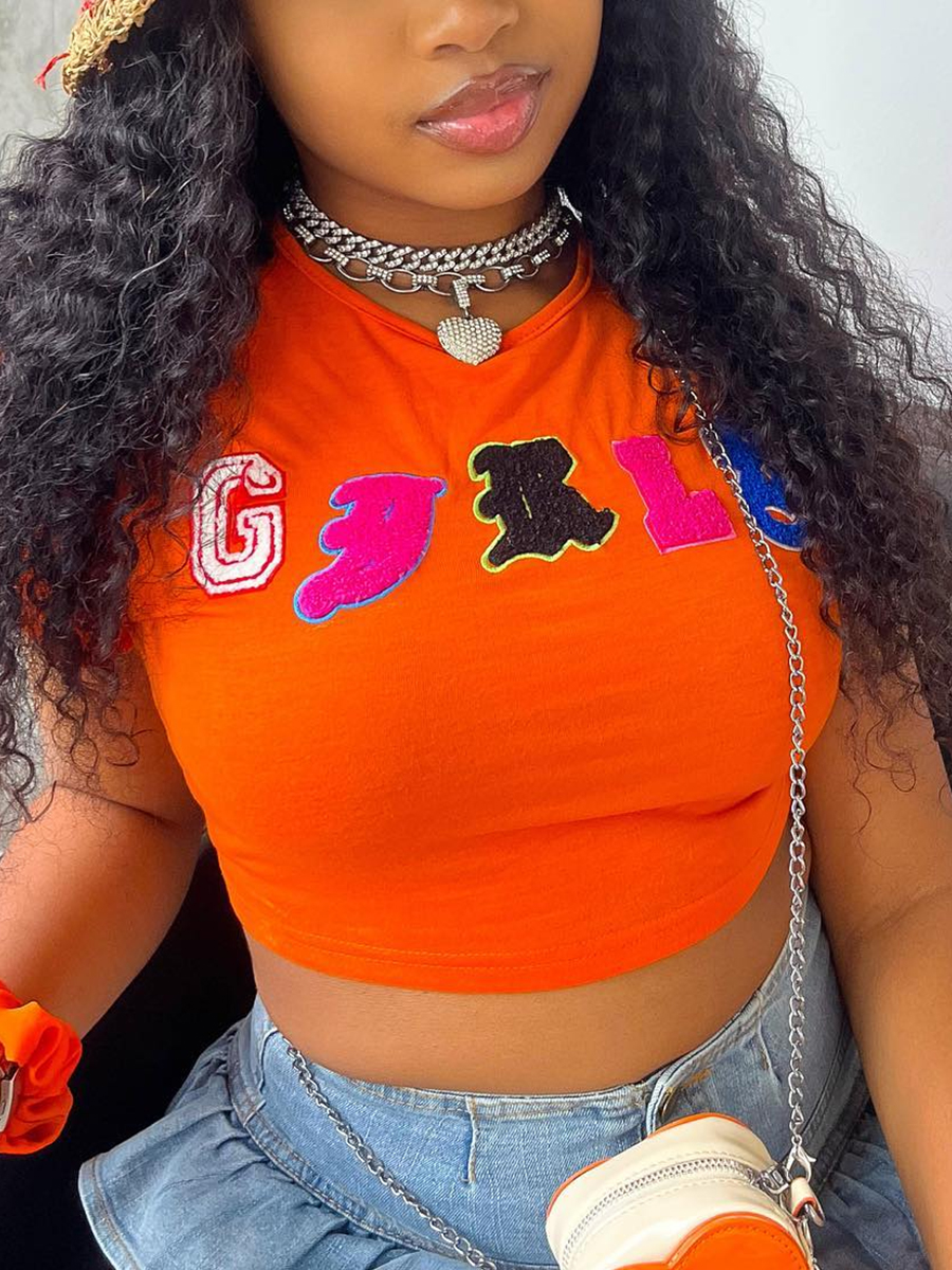 LW Crop Top Letter Decor T-shirt