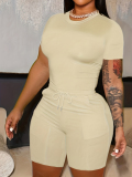 LW BASICS Plus Size Pocket Design Drawstring Shorts Set