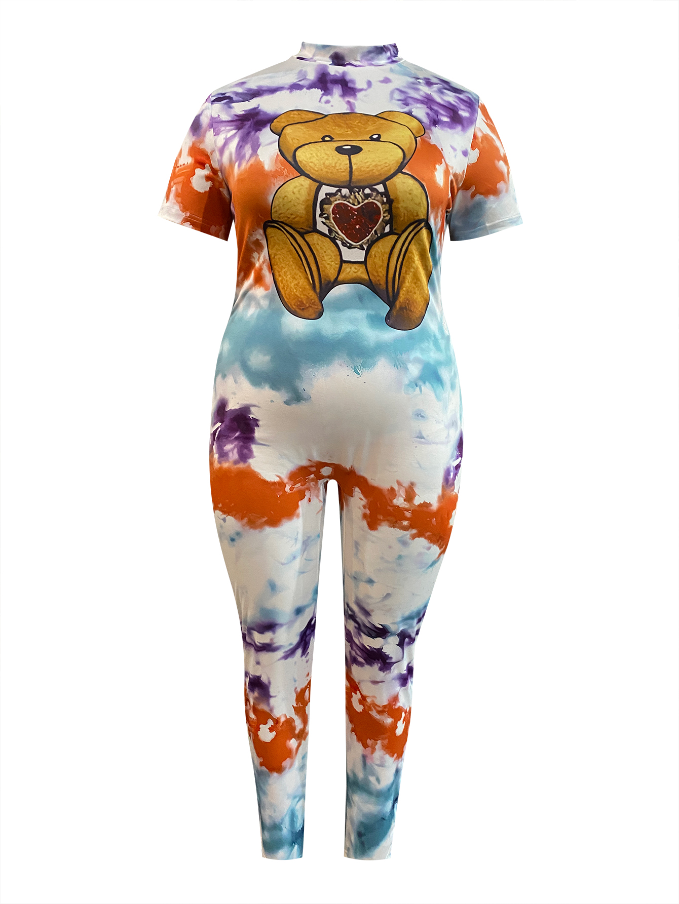 LW Plus Size Teddy Bear Print Tie Dye Jumpsuit 3X