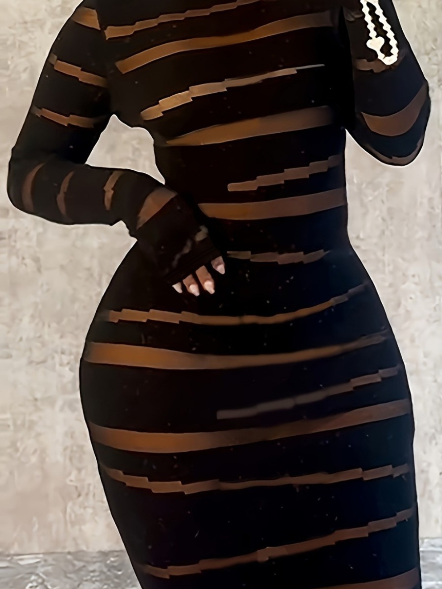 LW SXY Plus Size Round Neck Striped Bodycon Dress 5X