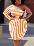 LW Plus Size One Shoulder Striped Bodycon Dress