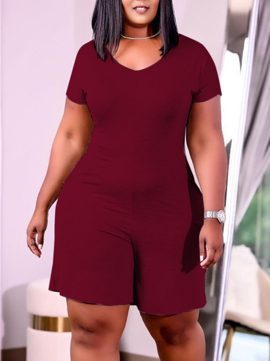 LW Plus Size V Neck Regular Fit Romper