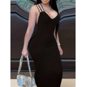 LW SXY Backless Black Ankle Length Dress