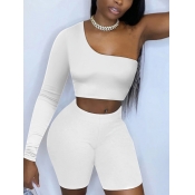 LW One Shoulder Crop Top Skinny Shorts Set