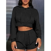 LW Hooded Collar Zipper Design Short Set