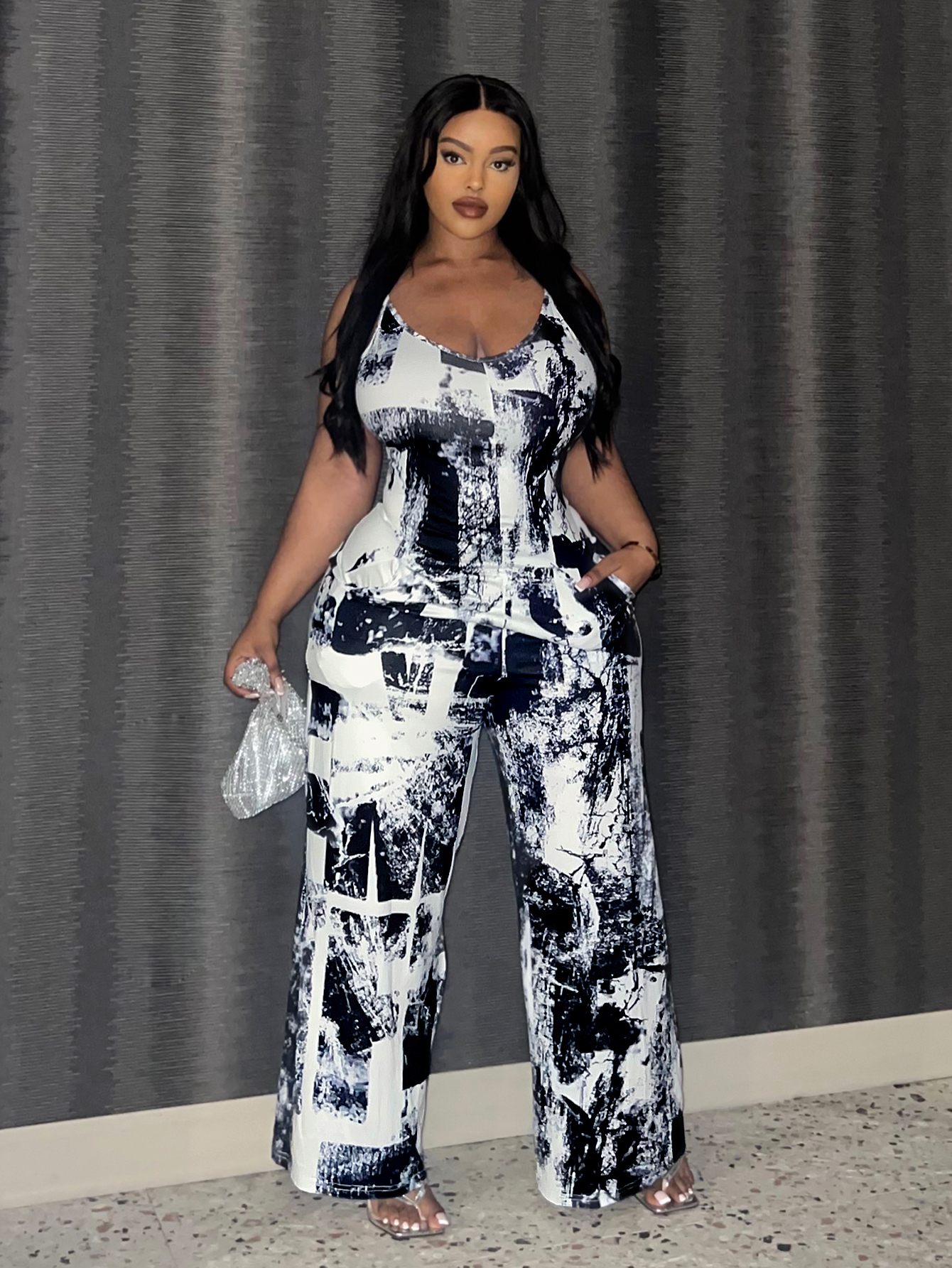 LW Plus Size Tie Dye Wide Leg Cami Jumpsuit 2X