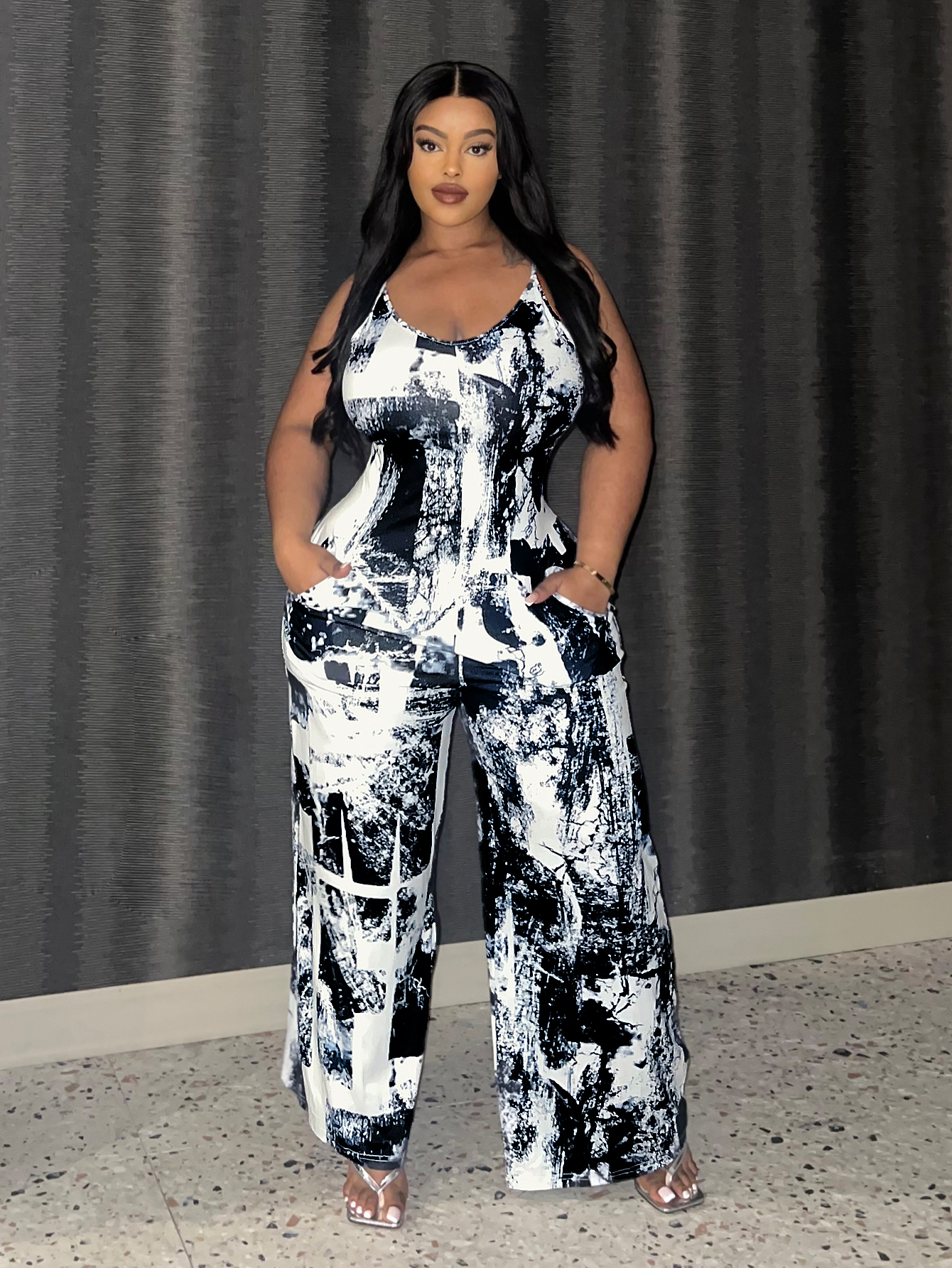 LW Plus Size Tie Dye Wide Leg Cami Jumpsuit 2X