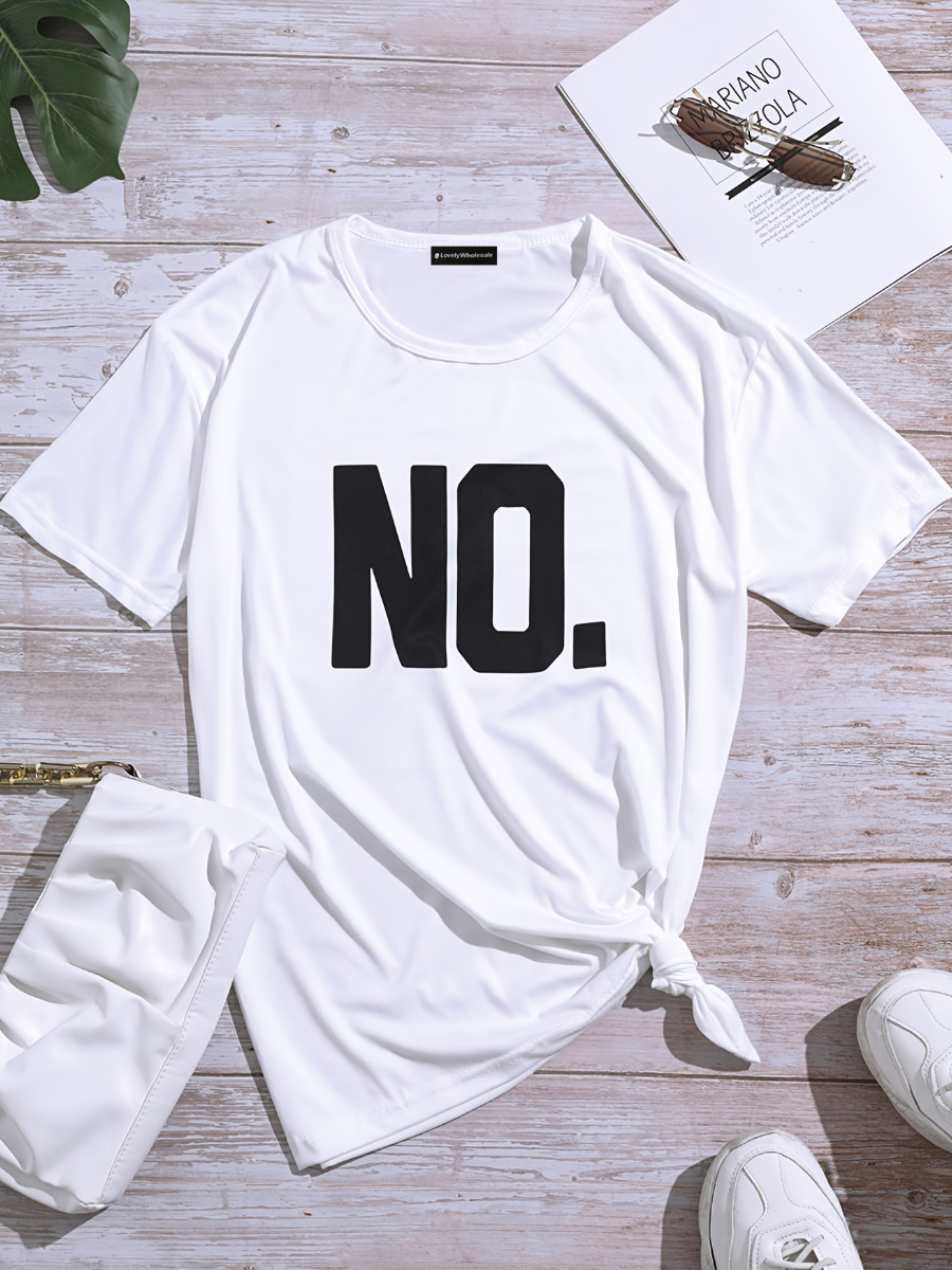 LW Plus Size Casual Letter Print White T-shirt 1X