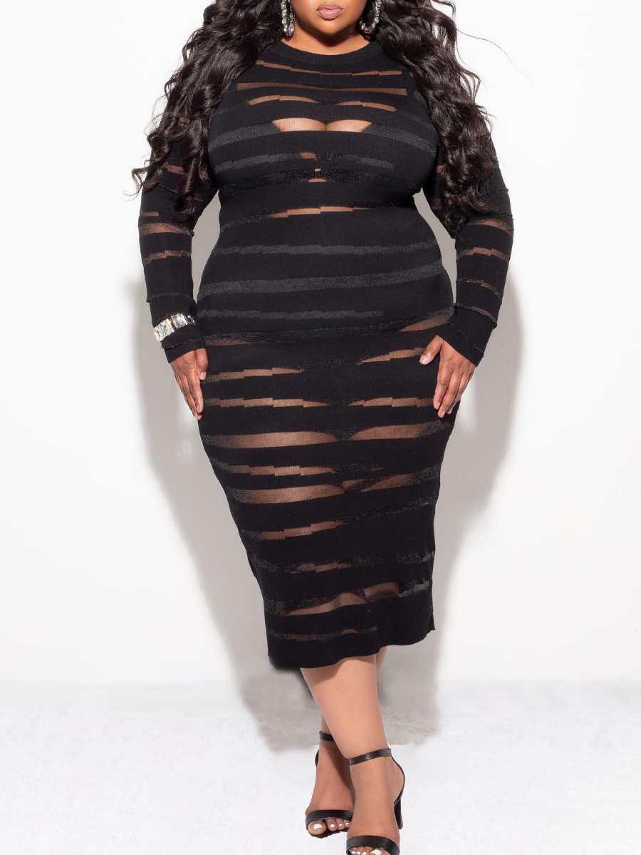 LW SXY Plus Size Round Neck Striped Bodycon Dress 5X