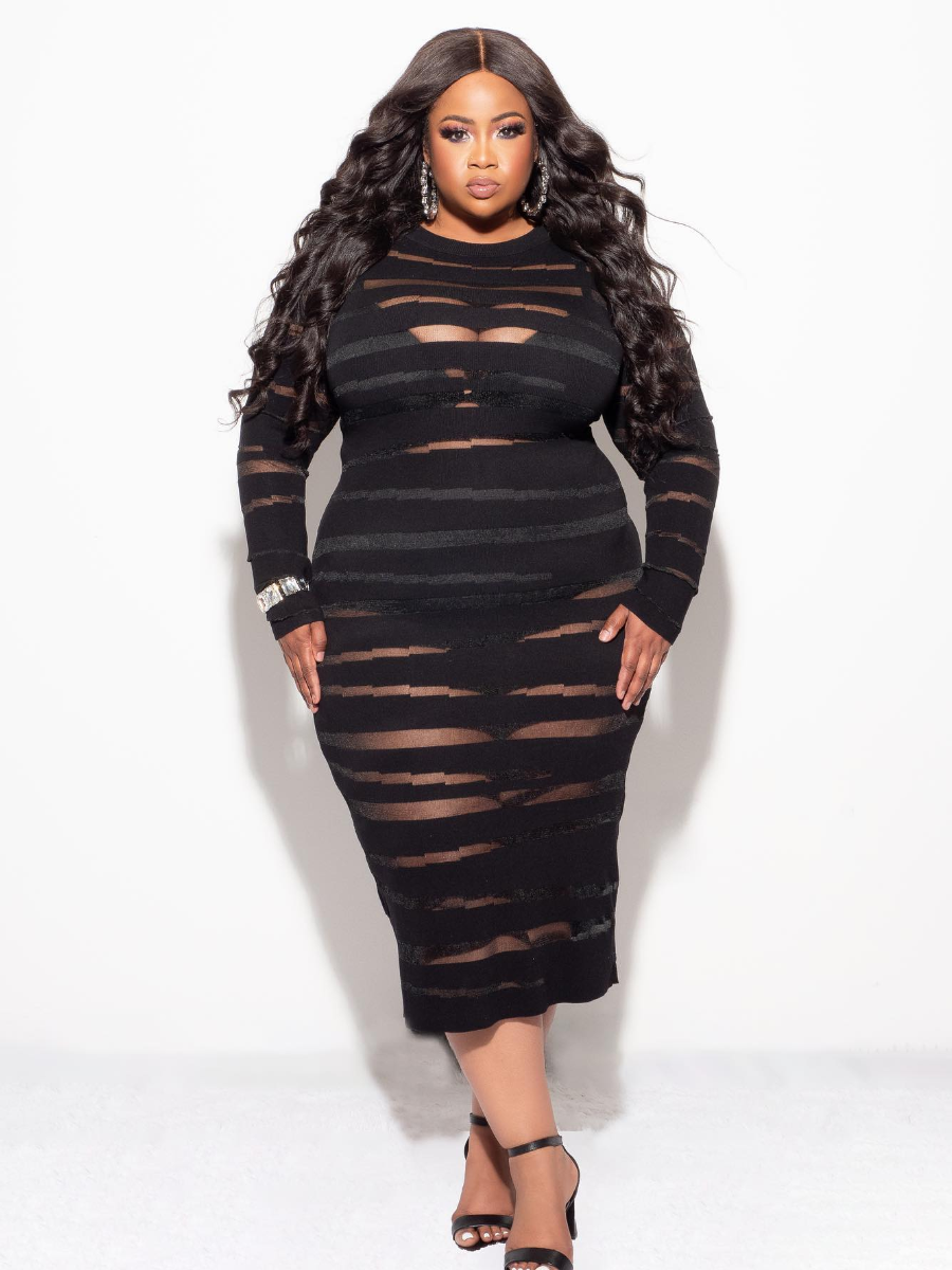 LW SXY Plus Size Round Neck Striped Bodycon Dress 5X