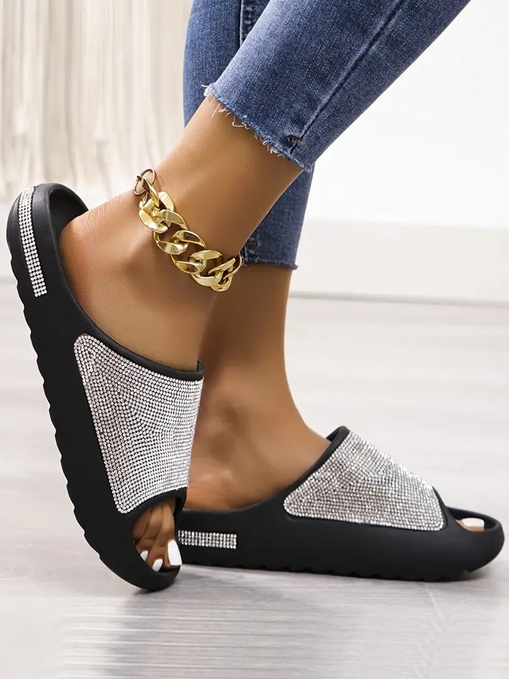 LovelyWholesale Open Toe Rhinestone Decor Slippers Spring|Summer|Fall|All Seasons Daily Rhinestone Spring Summer 2024
