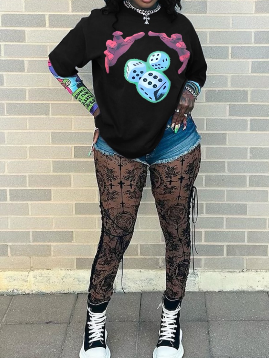 LW Plus Size Figure Dice Print T-shirt