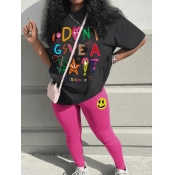 LW Graffiti Cartoon Letter Print Pants Set