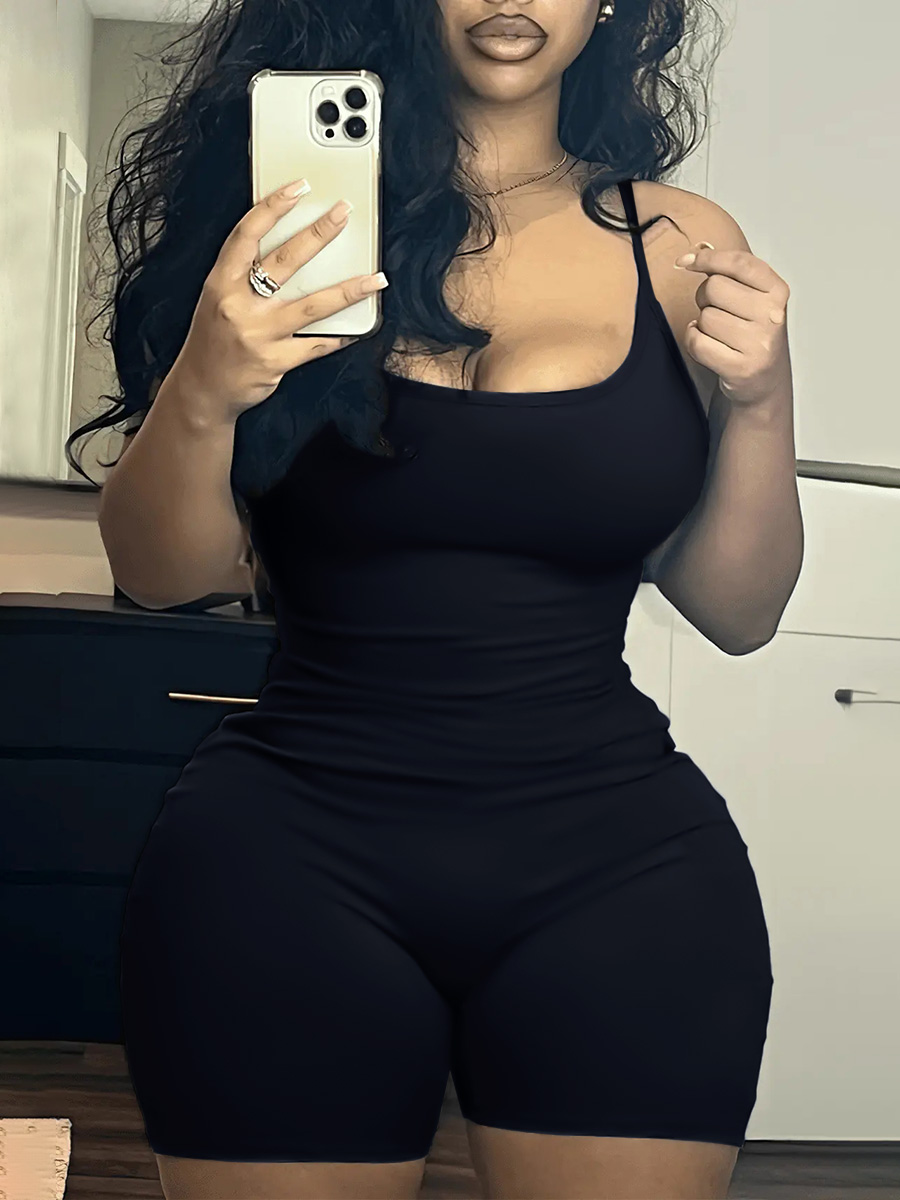 LovelyWholesale BASICS Cami Skinny Romper Summer Sleeveless Casual None V Neck Spring Summer 2024