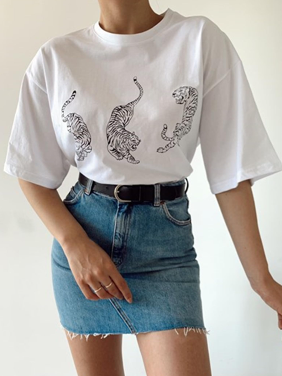 LW Round Neck Animal Print T-shirt