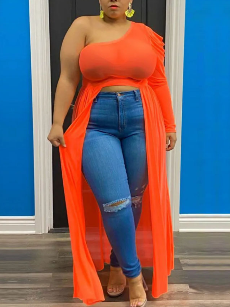 LW Plus Size One Shoulder Front Split T-shirt