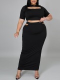 LW BASICS Plus Size Crop Top Cut Out Slit Skirt Set