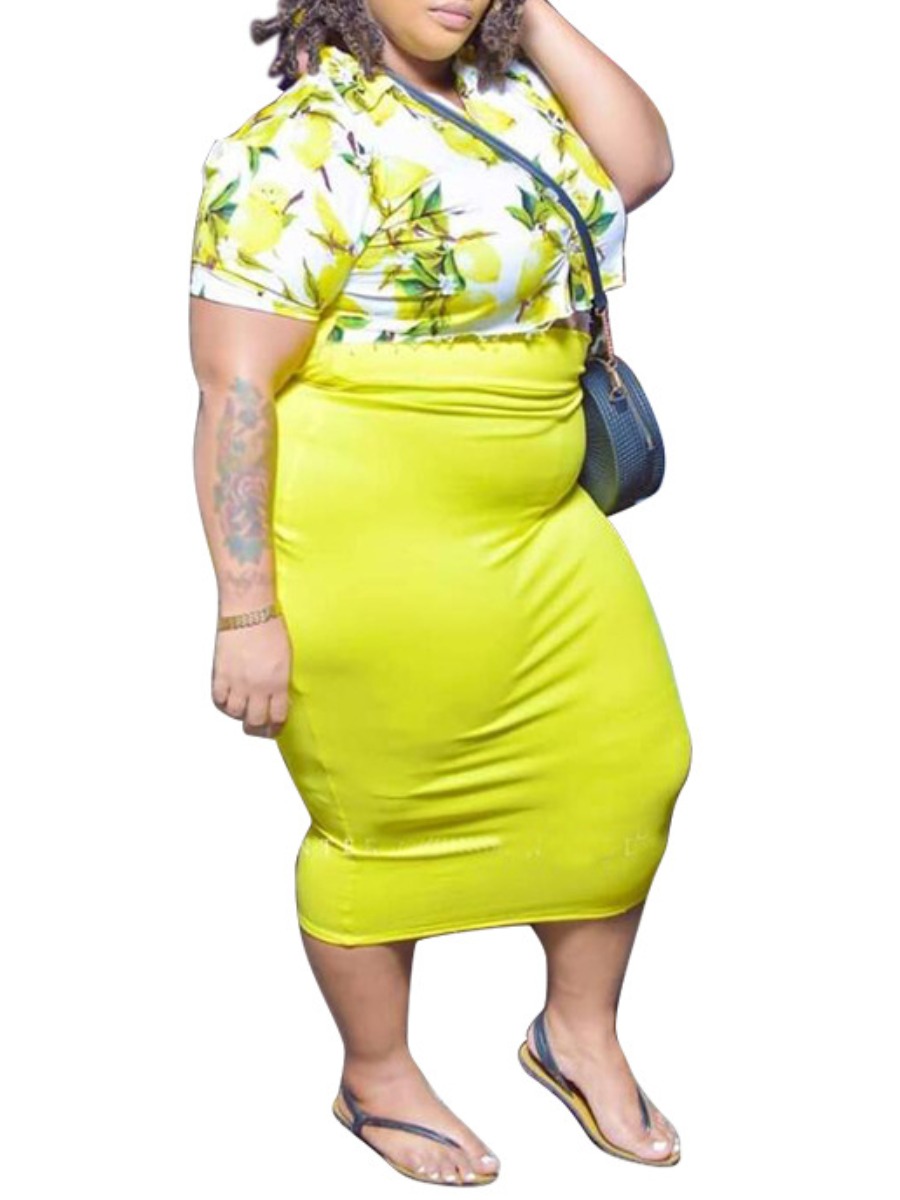 LW Plus Size Floral Print Raw Edge Bodycon Skirt S