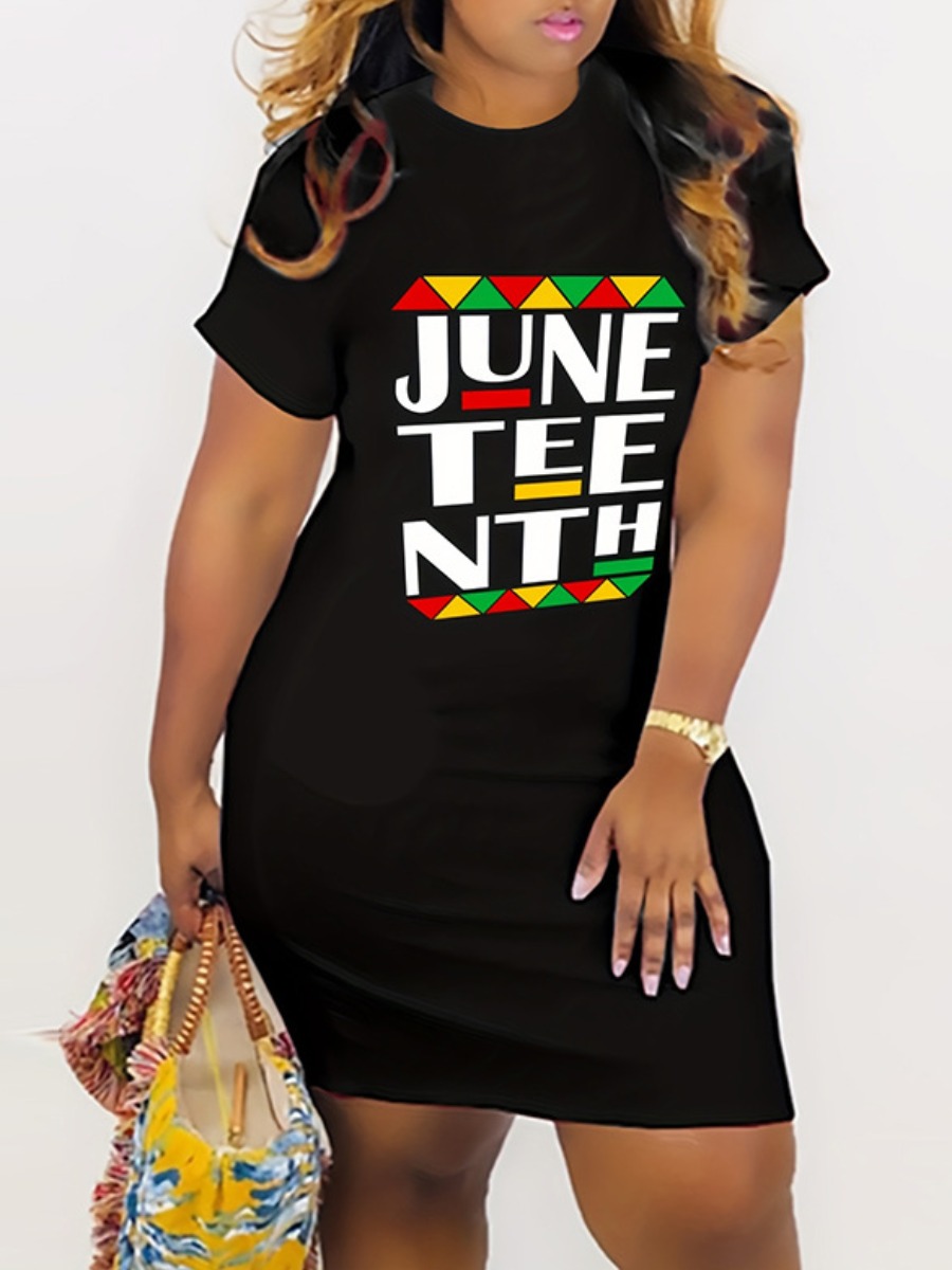LW Plus Size Geometric Letter Print T-shirt Dress