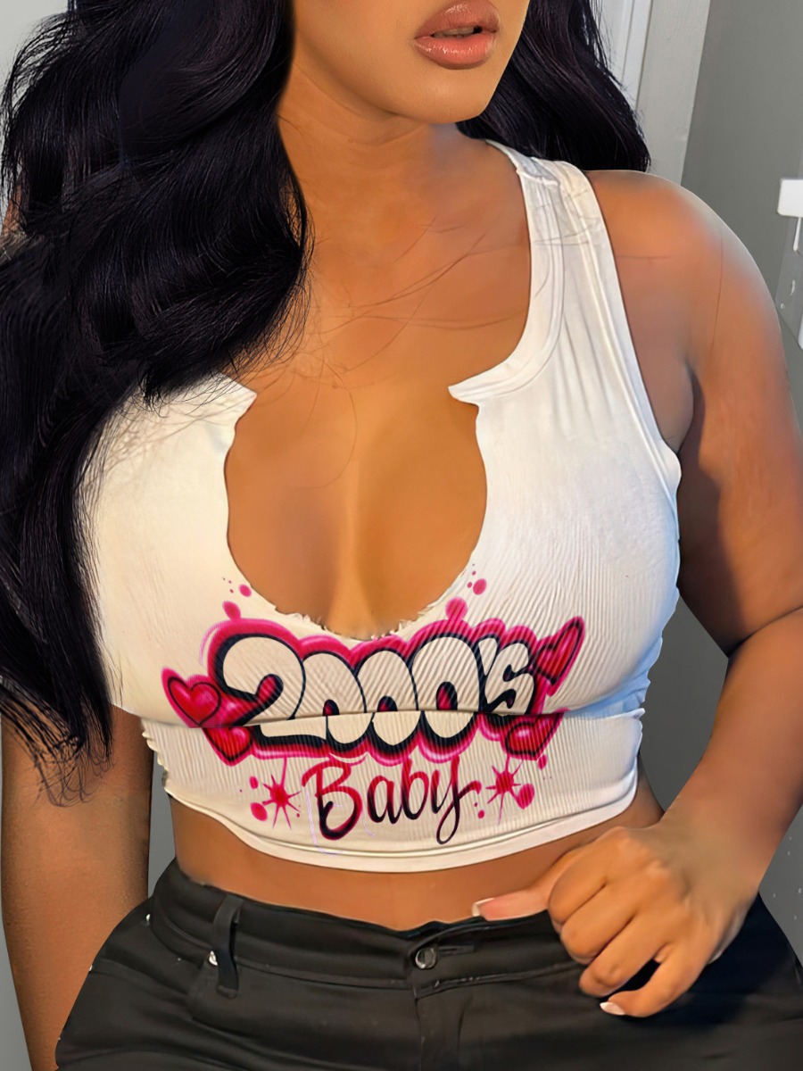 LW Crop Top Heart Letter Print Camisole
