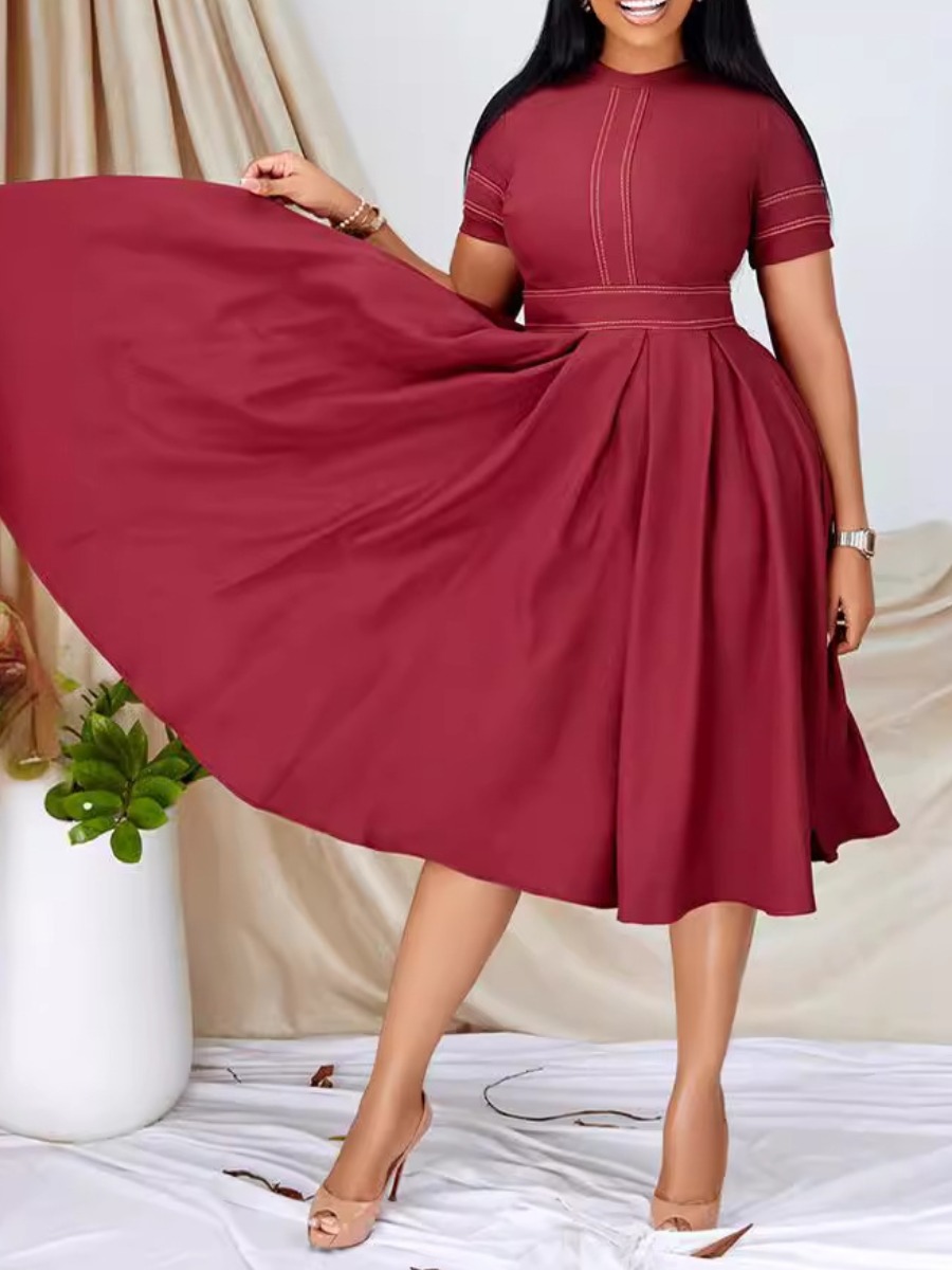 LW Plus Size Round Neck Plain A Line Dress