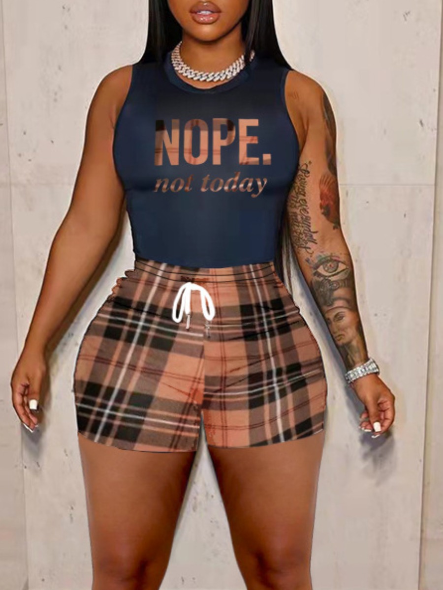 LW Plus Size Pattern Color Block Two-piece Shorts Set
