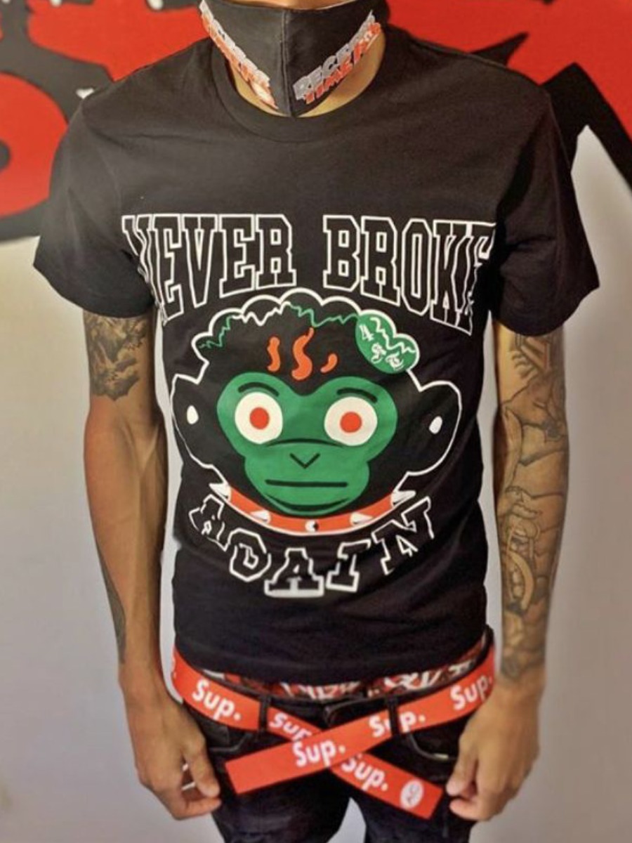 LW COTTON Men Cartoon Letter Print T-shirt