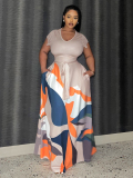 LW BASICS Plus Size Mixed Print Bandage Design A Line Dress