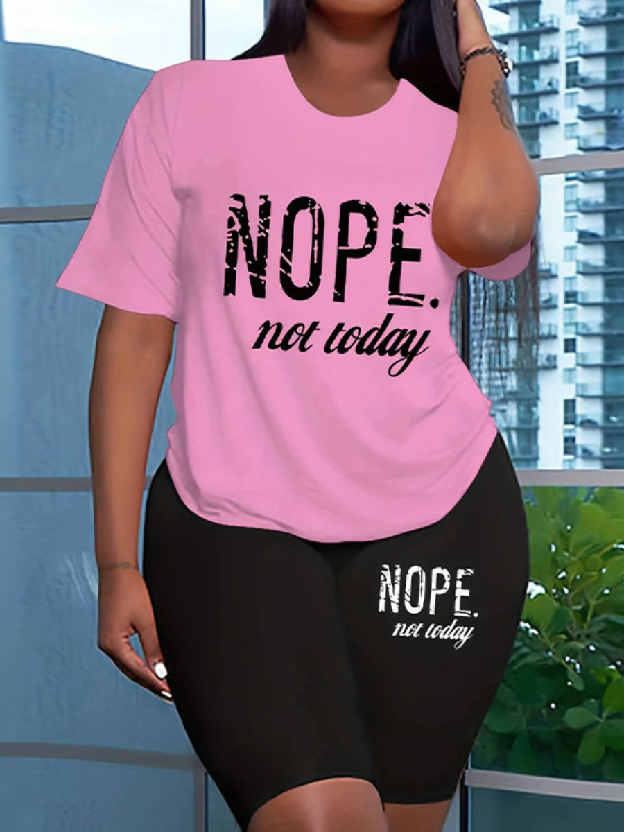 LW Plus Size Letter Print Regular Fit Shorts Set