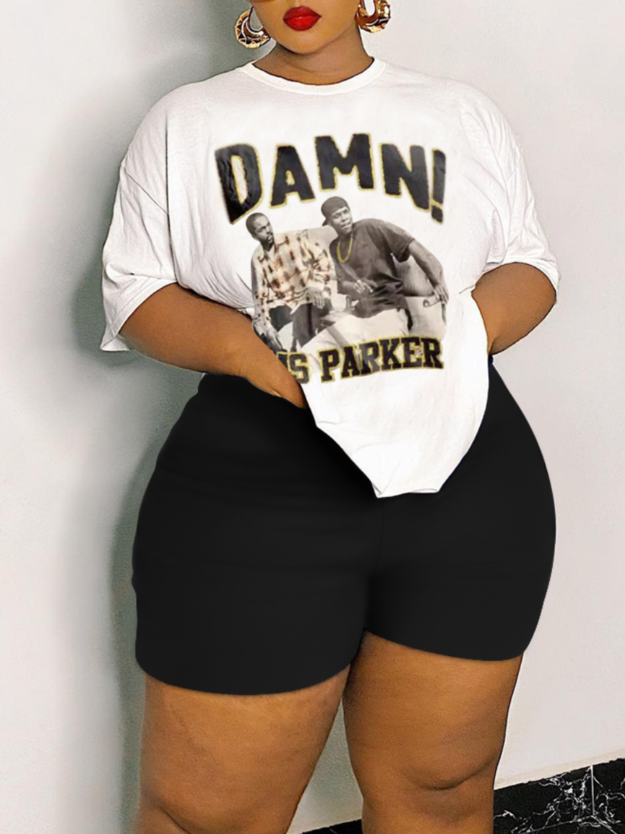 LW Plus Size Figure Letter Print Shorts Set