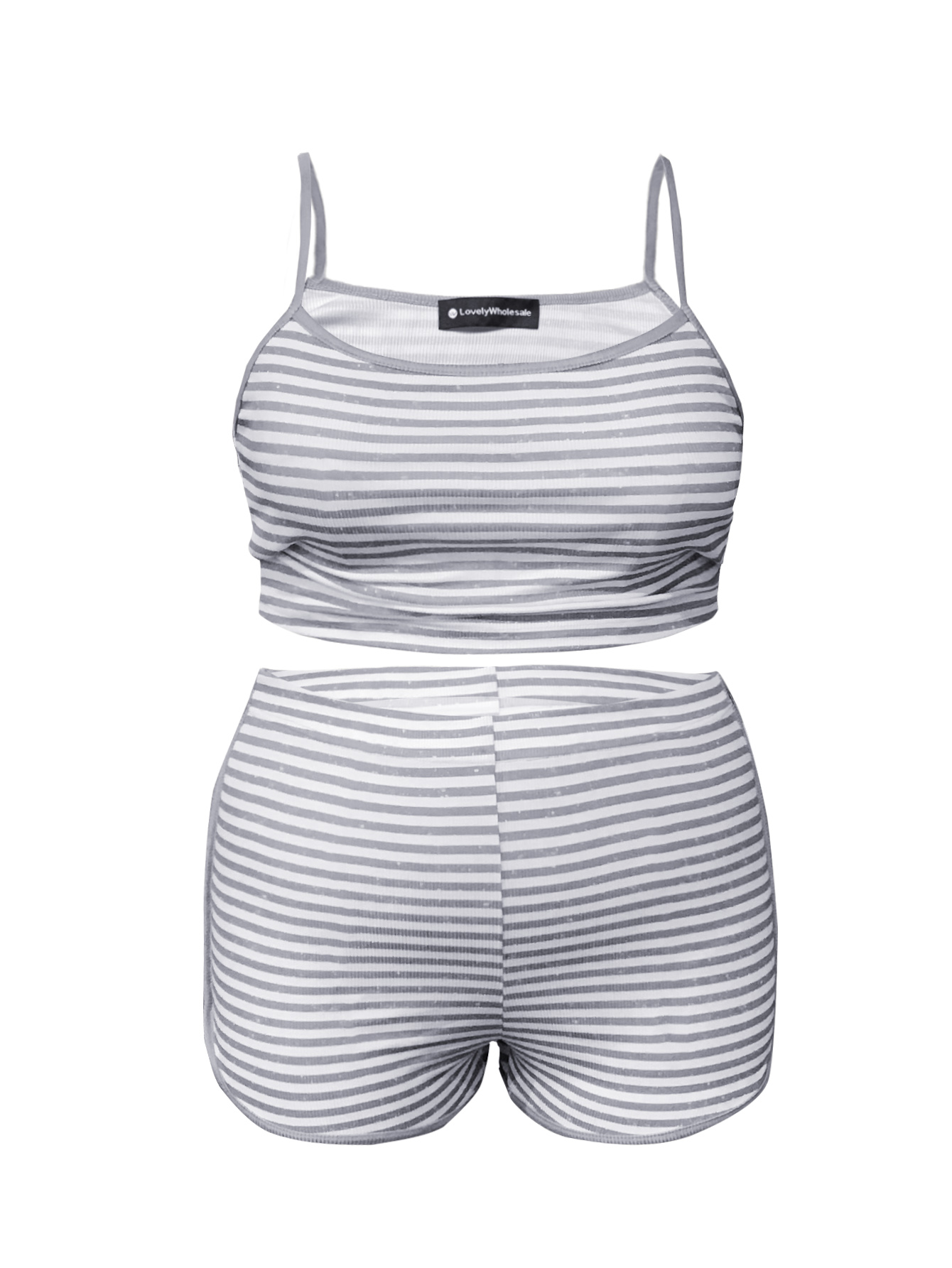 LW BASICS Plus Size Cami Striped Shorts Set 2X