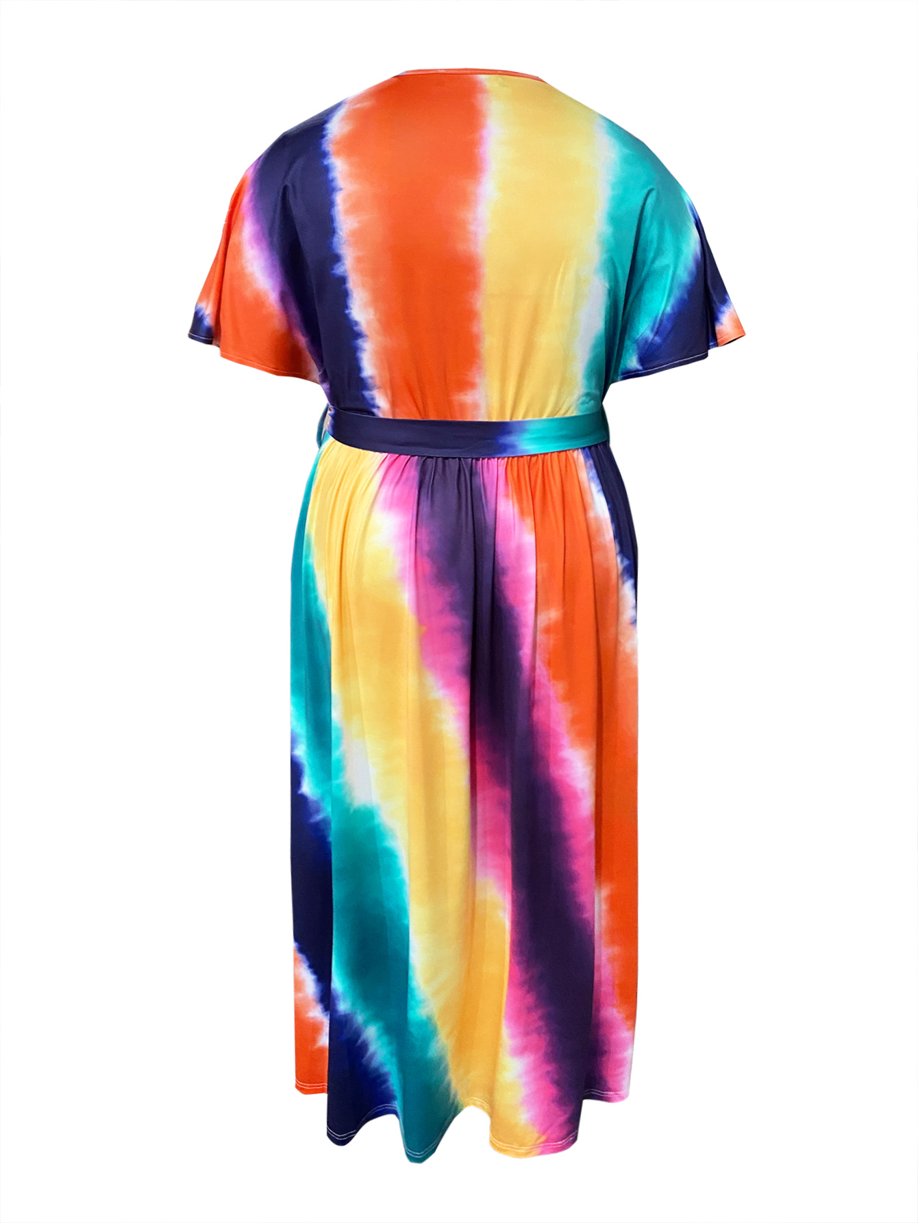 LW BASICS Plus Size Tie Dye Belt Design Dress 5X