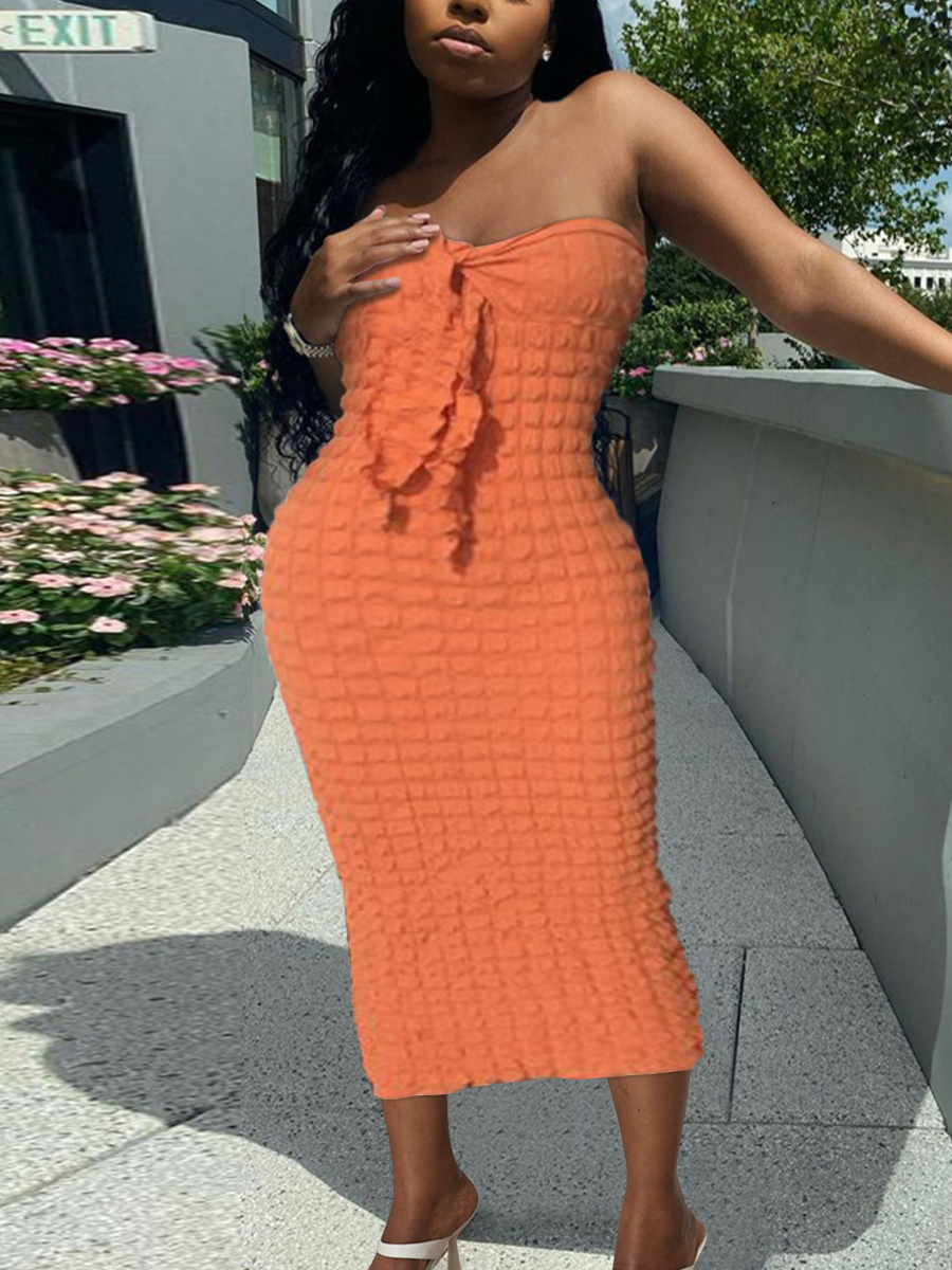 LW Off The Shoulder Waffle Design Bandage Design Dress