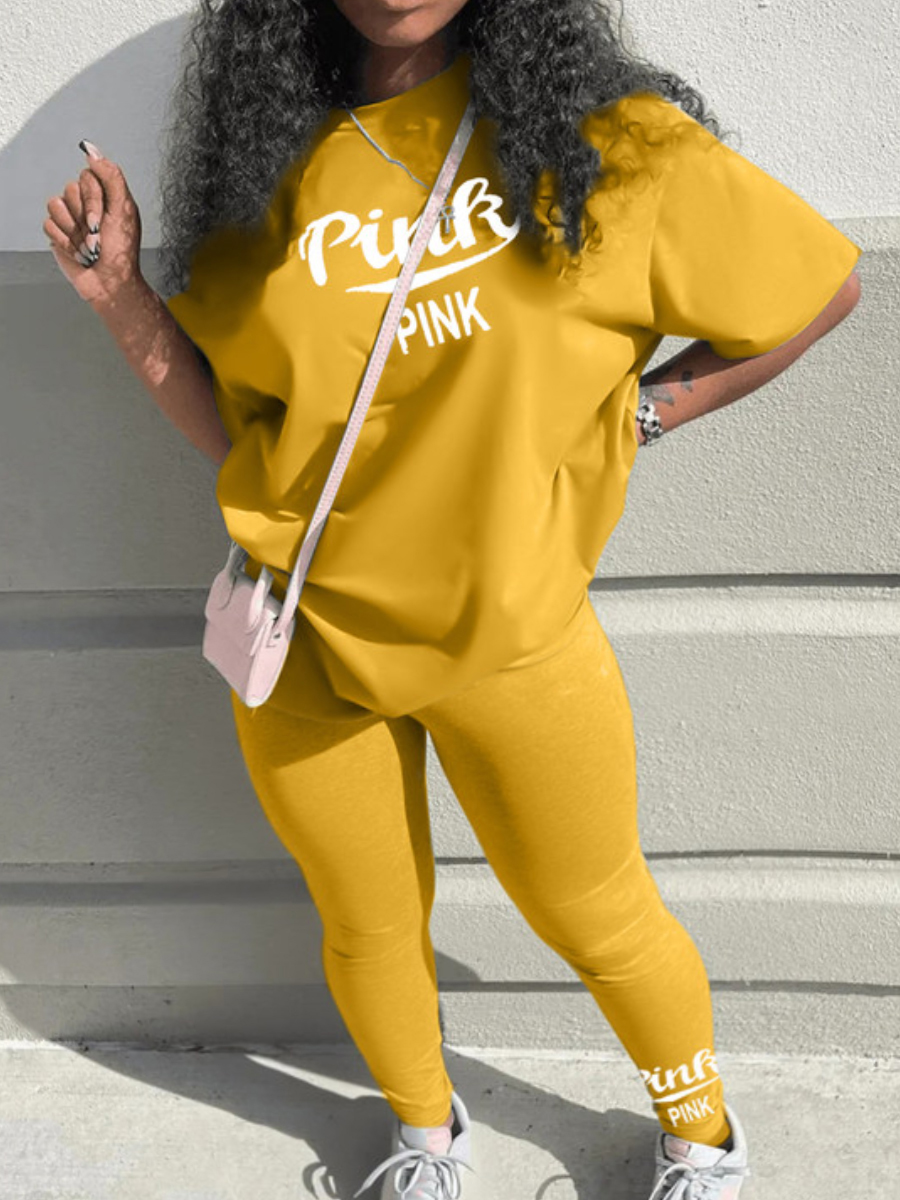 LW Plus Size Pink Letter Print Pants Set