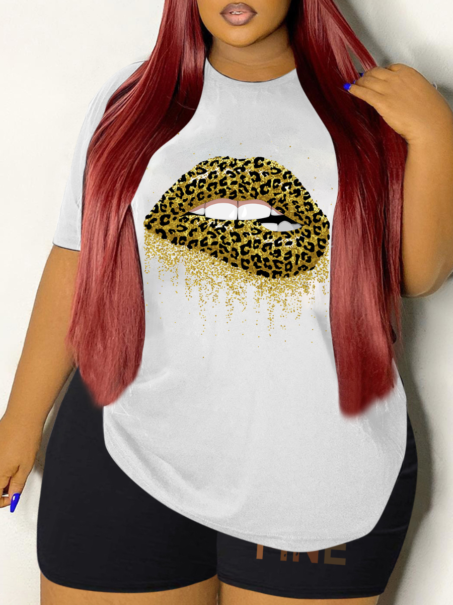 LW Plus Size Lip Letter Print Shorts Set