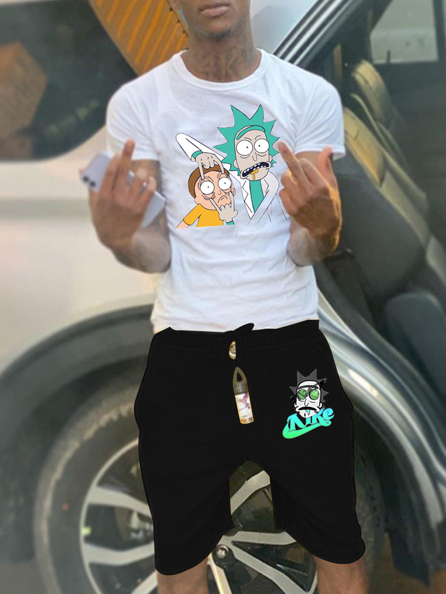 LW Men Cartoon Print Drawstring Shorts Set