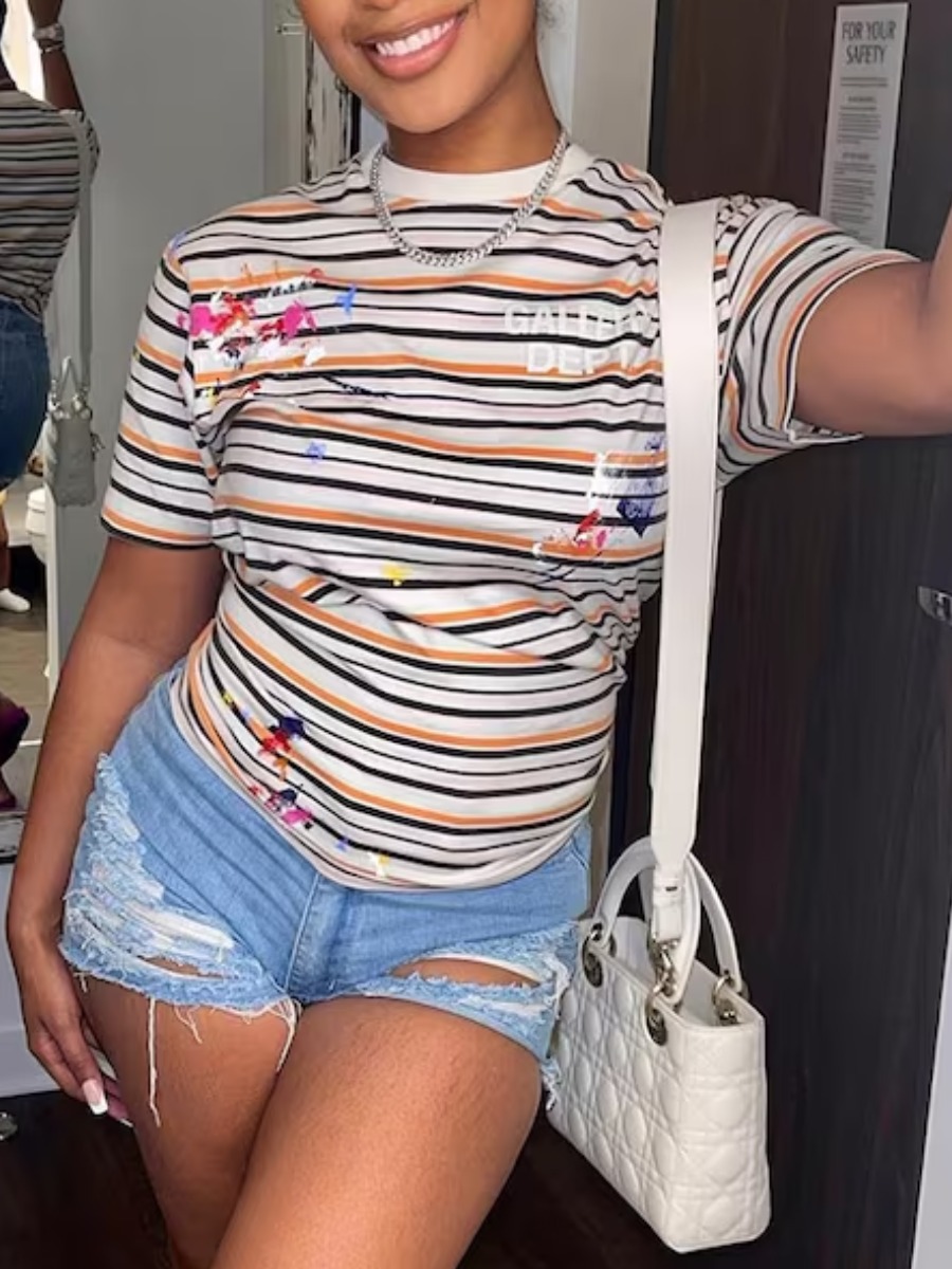 LW Letter Print Striped T-shirt
