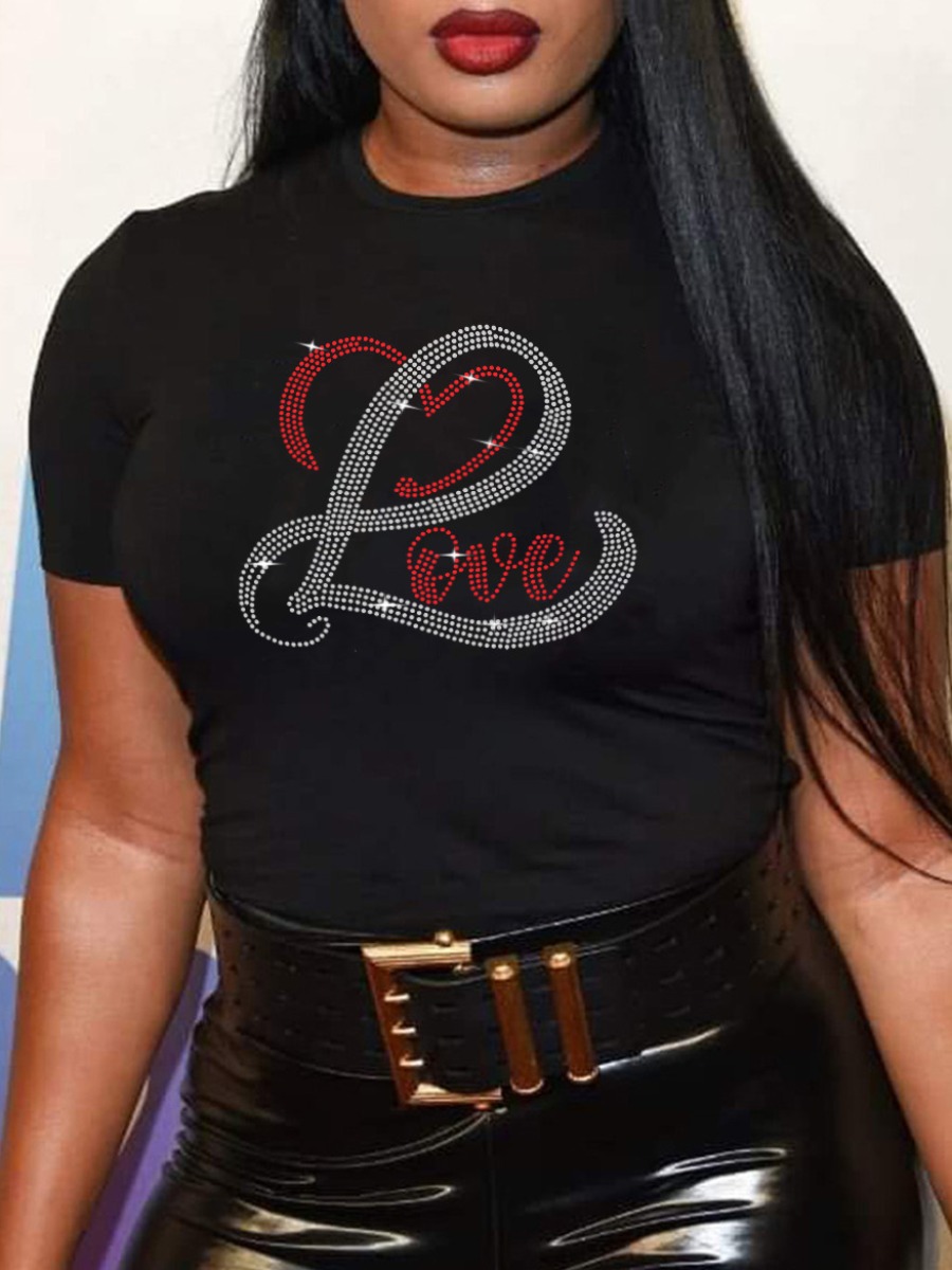 LW Plus Size Rhinestone Letter Decor T-shirt