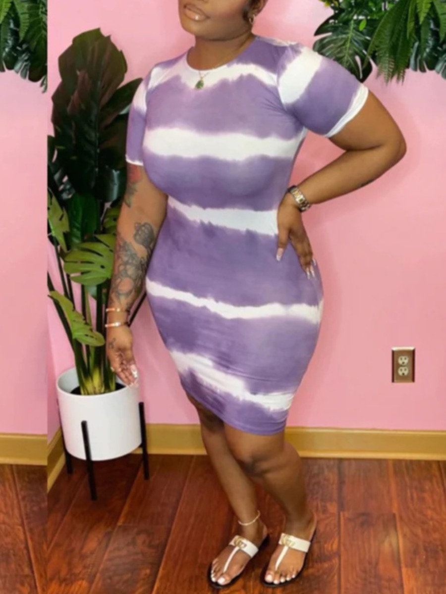 LW Plus Size Round Neck Tie Dye Bodycon Dress 5X