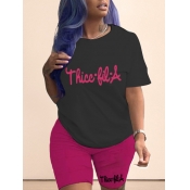 LW Plus Size Round Neck Letter Print Shorts Set