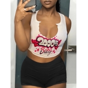 LW Crop Top Heart Letter Print Shorts Set