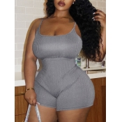 LW BASICS Plus Size Rib Knit Cami Romper