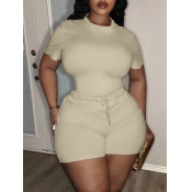 LW Plus Size Round Neck Drawstring Shorts Set