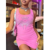 LW Rhinestone Crown Decor Bodycon Cami Dress