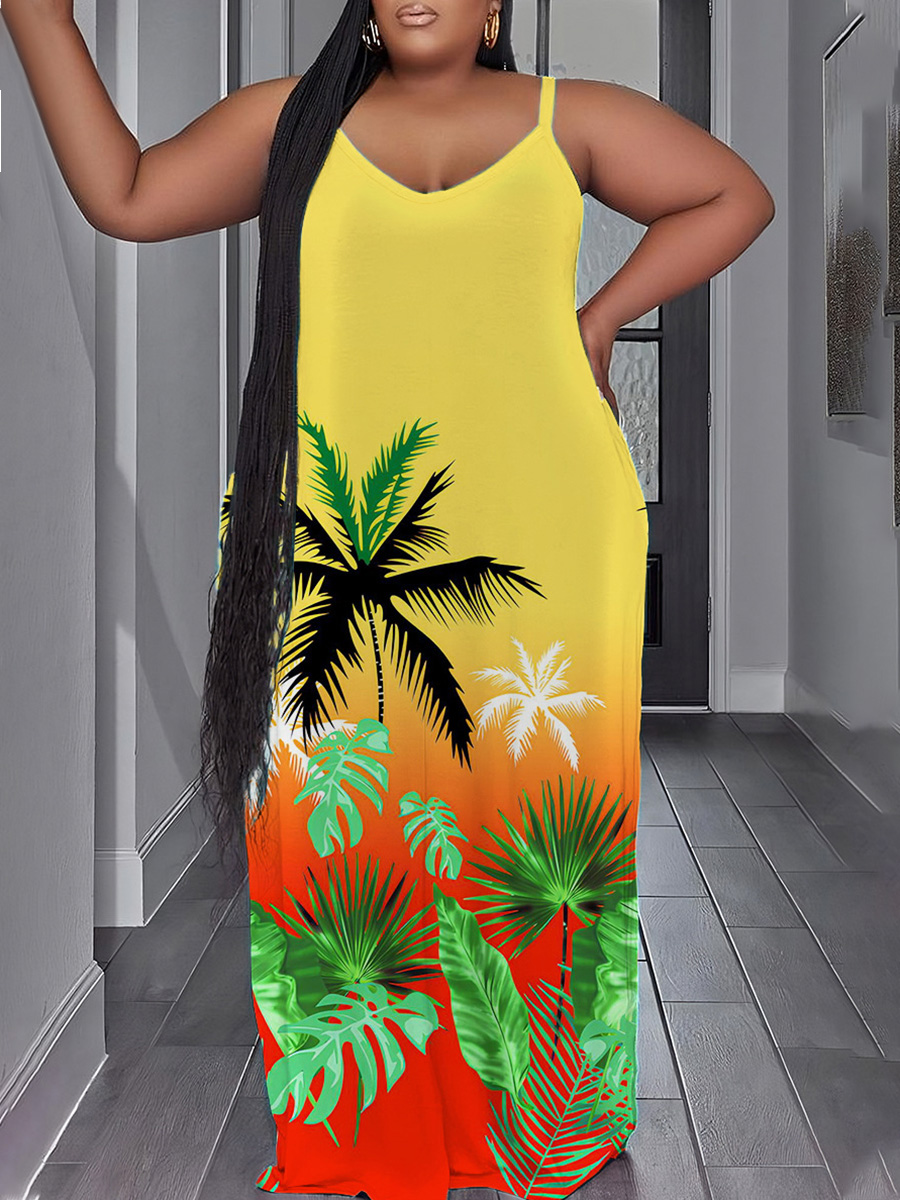 LW Plus Size Gradient Palm Tree Print Cami Dress