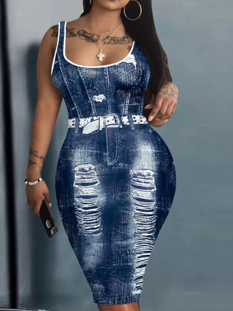 LW Plus Size Imitation Denim Bodycon Cami Dress