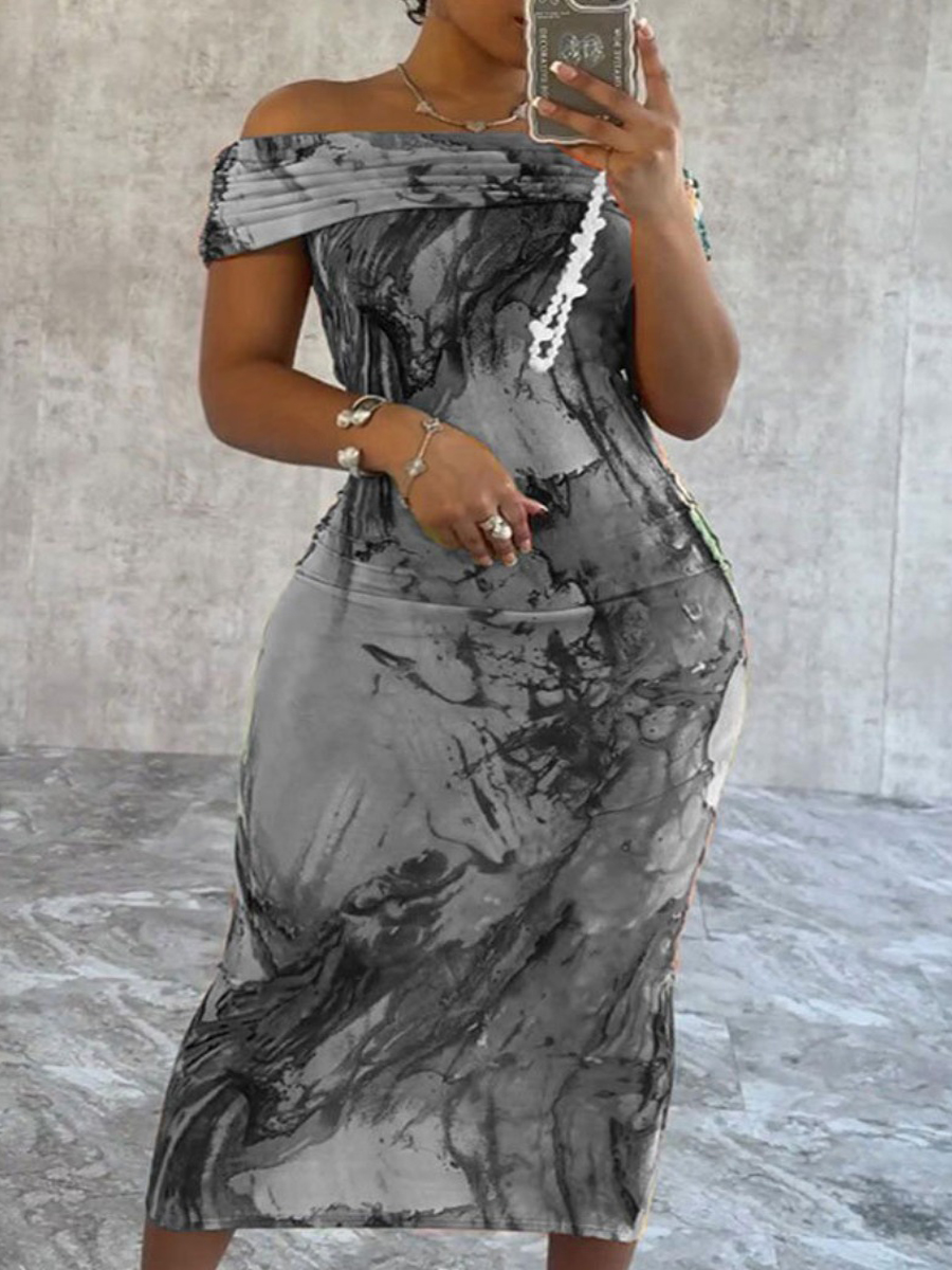 LW SXY Plus Size Off The Shoulder Tie Dye Bodycon Dress