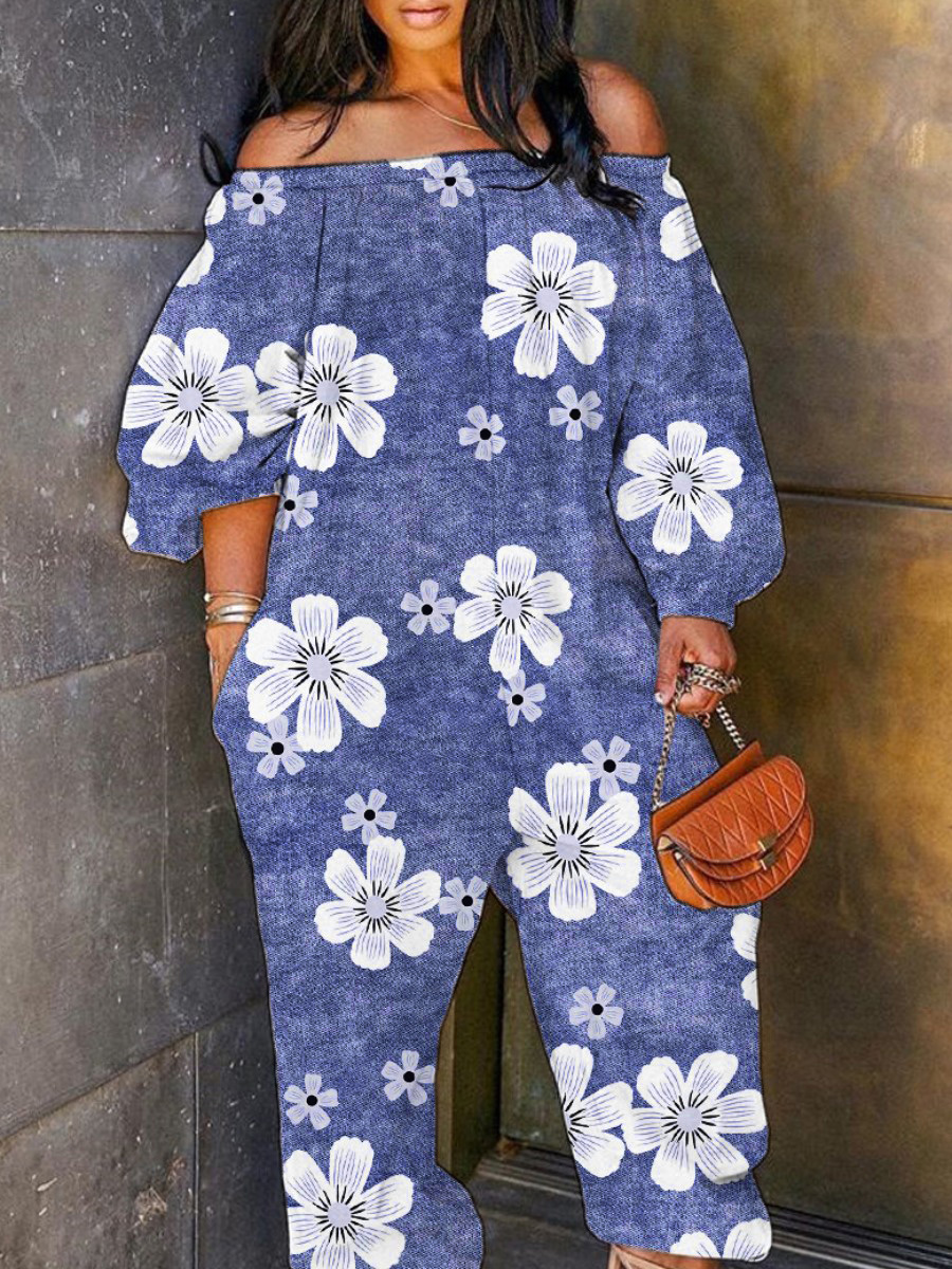 LW Plus Size Off The Shoulder Floral Print Jumpsuit
