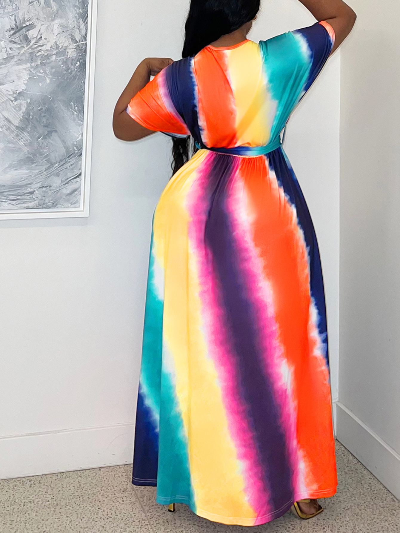 LW BASICS Plus Size Tie Dye Belt Design Dress 5X