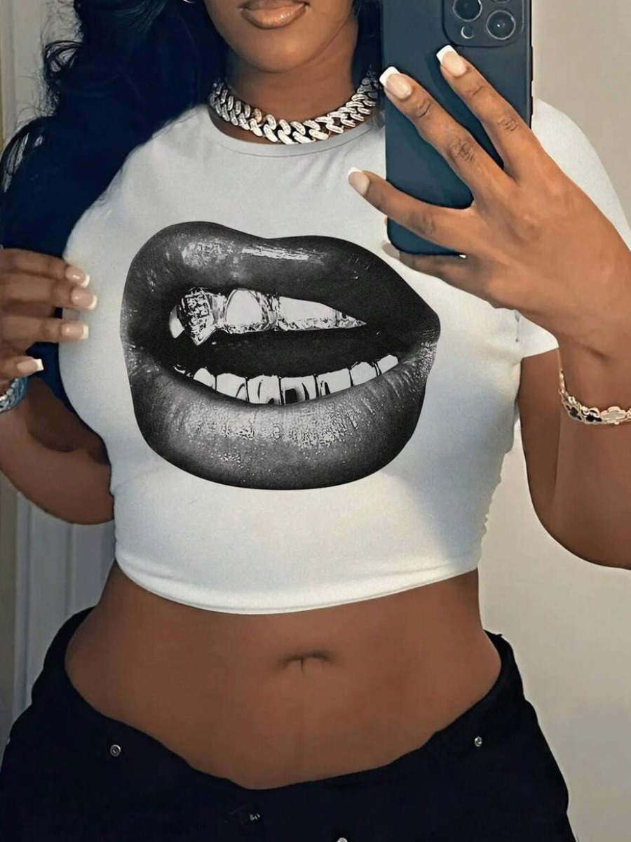 LW Crop Top Lip Print T-shirt